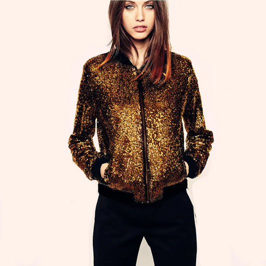 Fashionable Sequin Baseball Jacket for Women