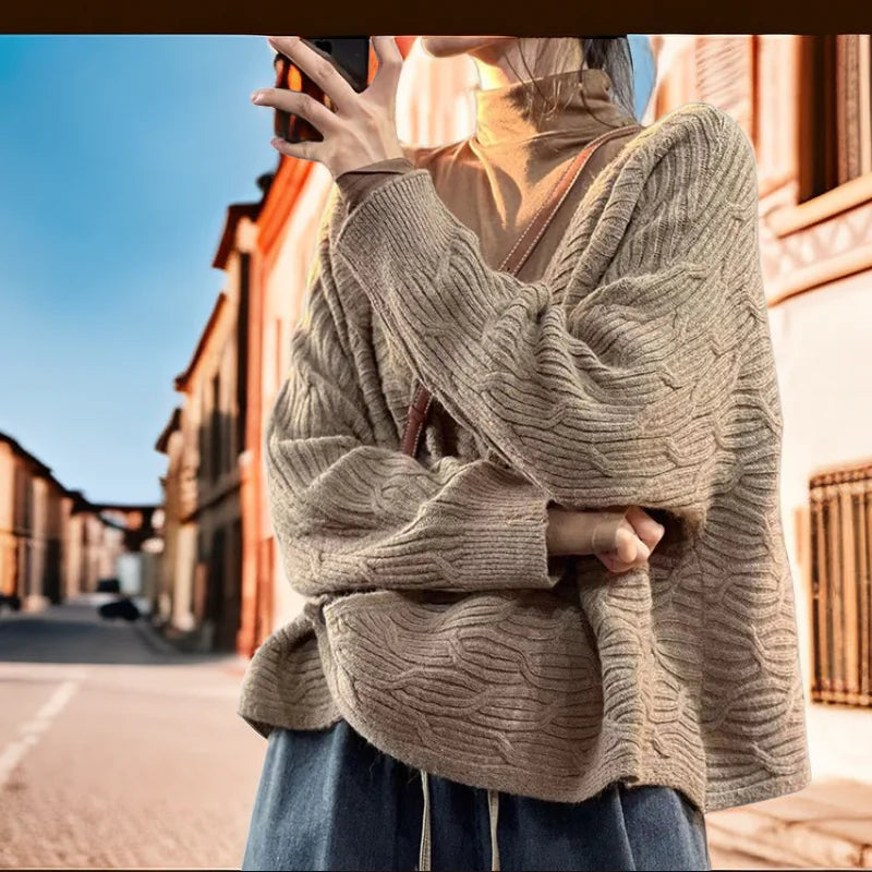 Autumn V-neck Casual Retro Sweater Jacket for Women