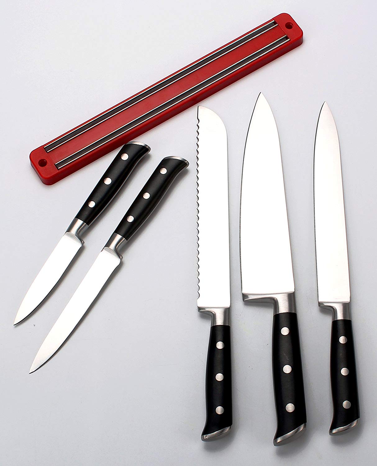 6-Slot Magnetic Knife Rack – Bold Red Wall-Mounted Tool & Knife Holder