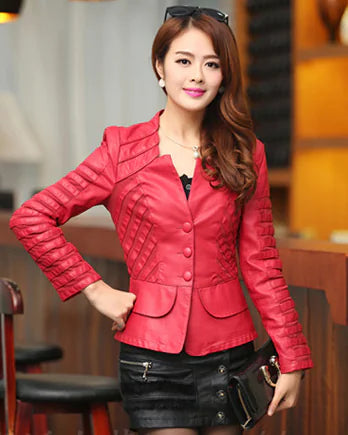 Slim Fit Lace and PU Leather Short Jacket for Women