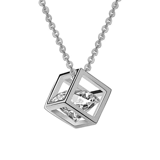 Platinum-Plated Love Cube Pendant Necklace for Women
