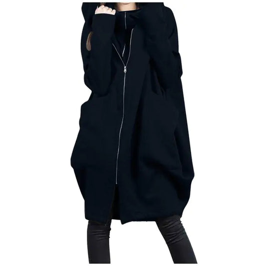 Plus Size Solid Full Zip Hoodie Blazer Jacket for Women