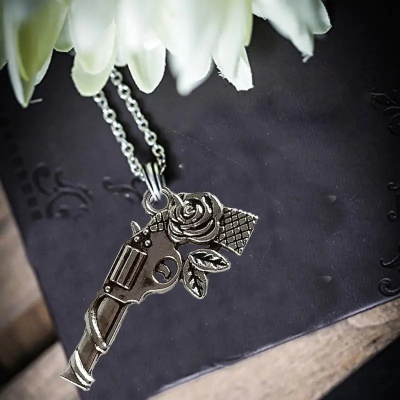 Simple Rose Revolver Punk Pendant Necklace for Women
