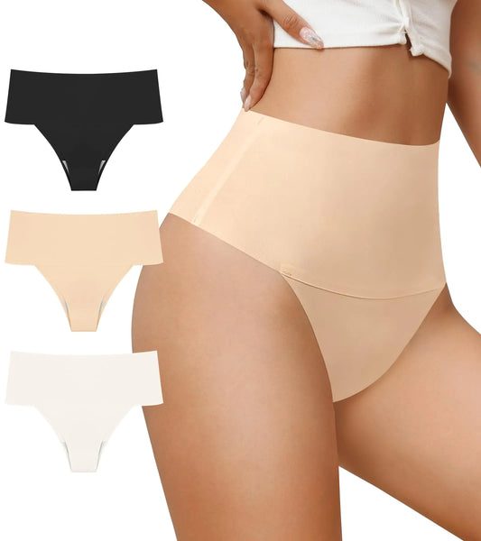 ASIMOON Seamless Underwear for Women High Waisted Brief Soft Ladies No Show Breathable Comfy Bikini Panties 3Pack
