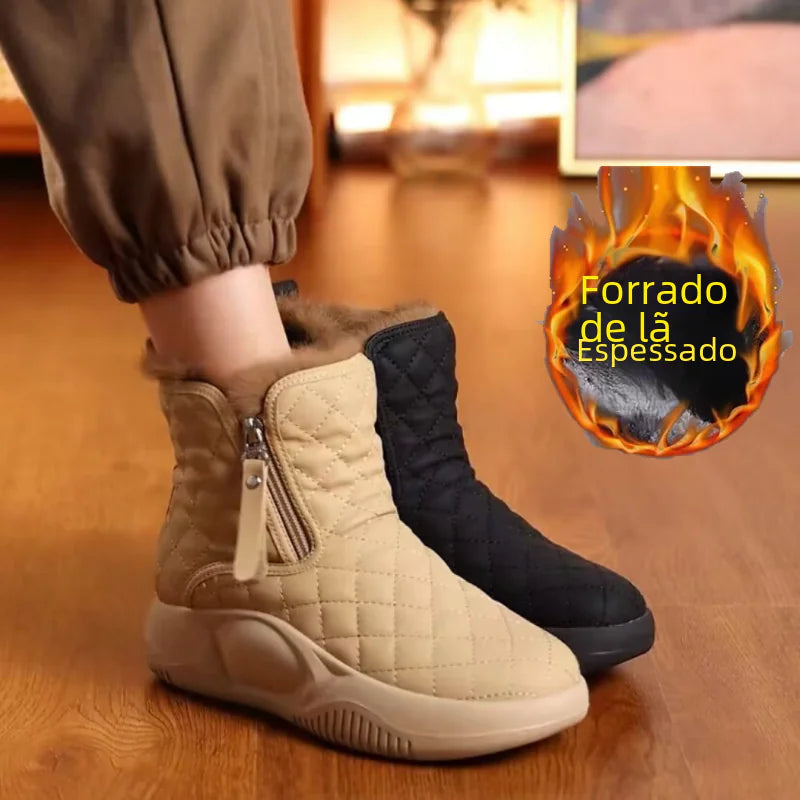 Women's Thick Sole Winter Snow Boots, Cozy Short Boot
