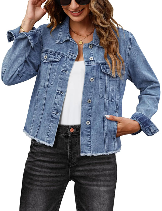 Women’s Lightweight Jean Jacket – Casual Denim Shacket for Summer, Medium Blue