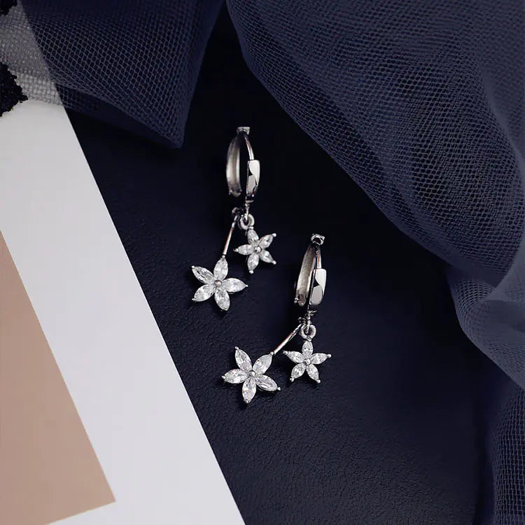 S925 Silver Zircon Flower Hoop Earrings – Elegant Korean Style Jewelry for Women