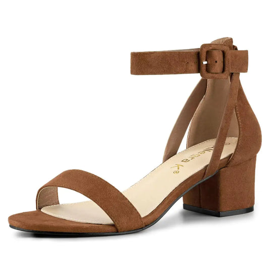 Allegra K Womens Ankle Strap Block Low Heel Brown Sandal - 9.5 M US