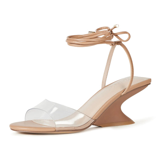 The Drop Womens Phoenix Lace Up Sculpted Heeled Sandal Natural/Clear 7.5