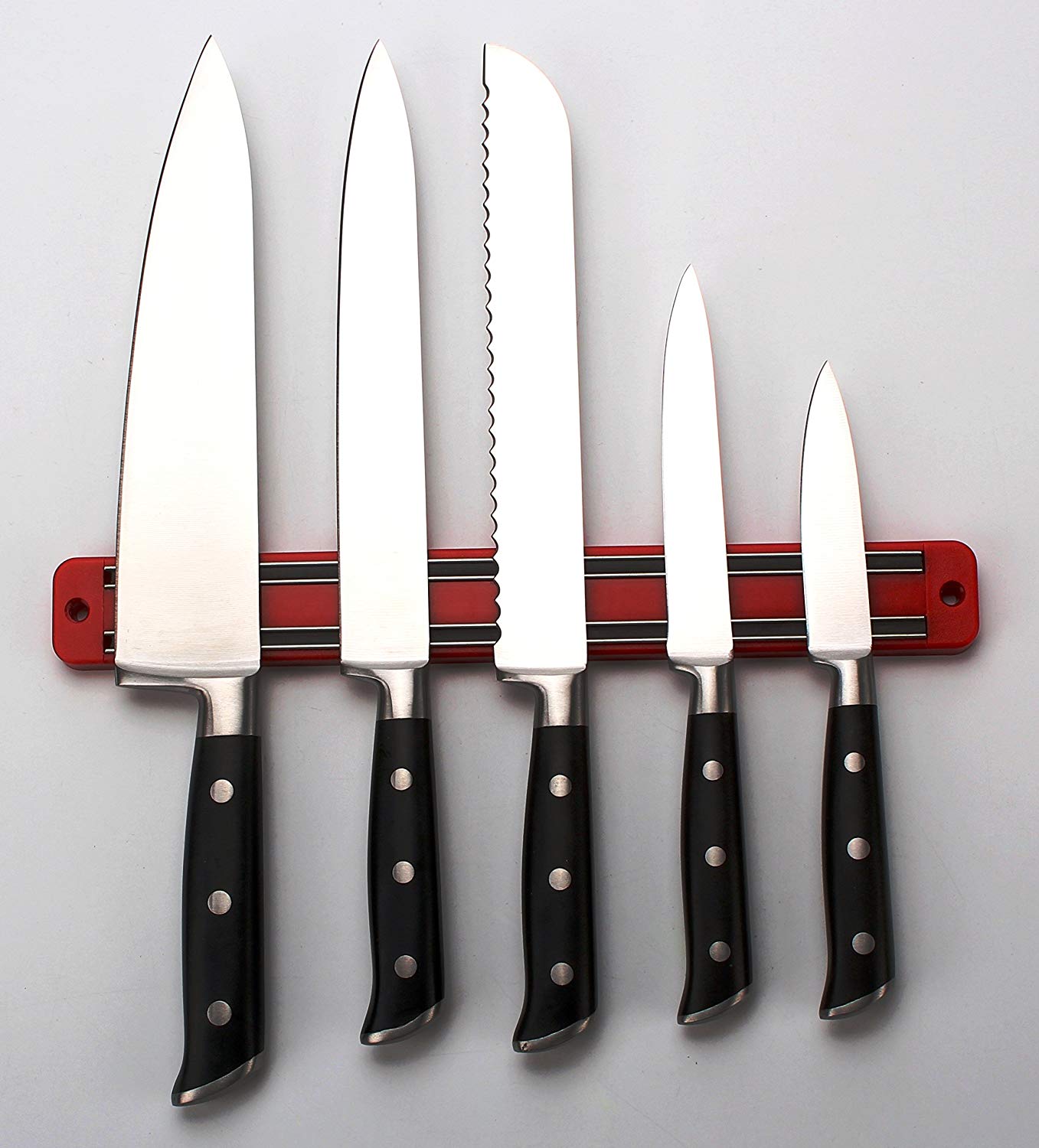 6-Slot Magnetic Knife Rack – Bold Red Wall-Mounted Tool & Knife Holder