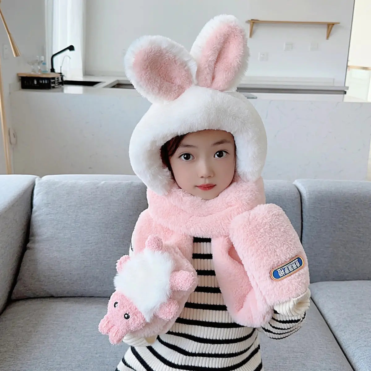 Children's One-Piece Hat with Scarf and Gloves Set
