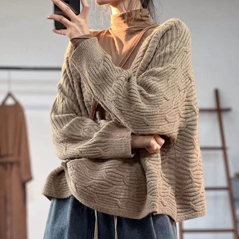 Autumn V-neck Casual Retro Sweater Jacket for Women