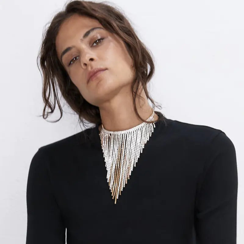 Sparkling Tassel Metal Choker Necklace for Women