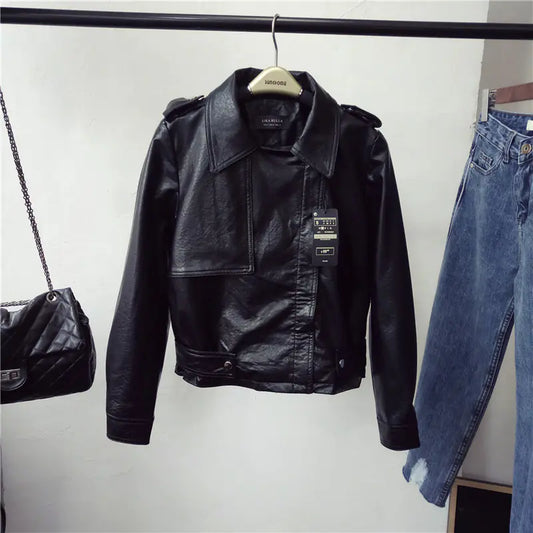 Spring New Slim Fit Short PU Leather Jacket for Women