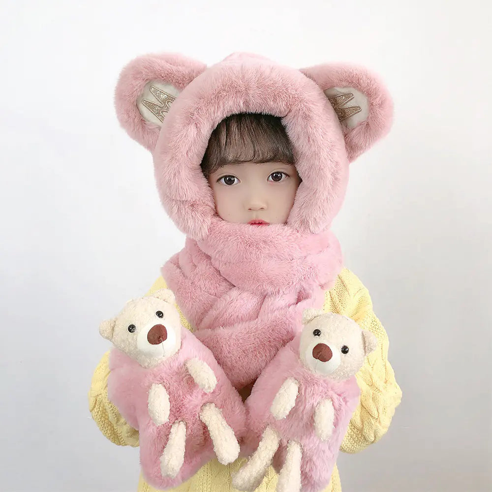 Children's One-Piece Hat with Scarf and Gloves Set