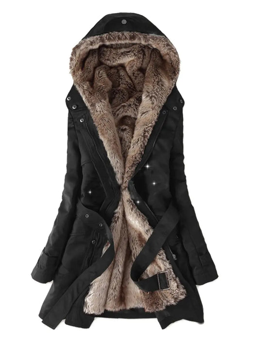 Hooded Cotton Jacket with Removable Fur Lining for Women