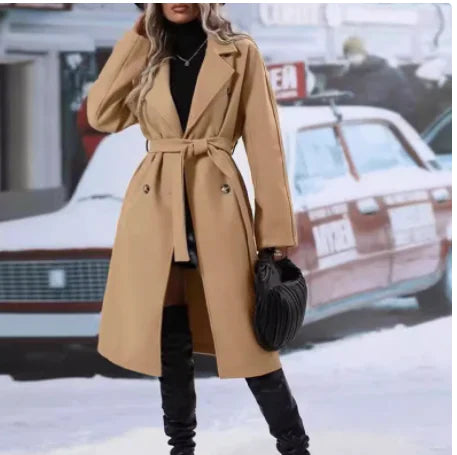 Women's Thick Lace-up Double-breasted Trench Coat