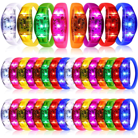 40 Pcs LED Glow Bracelets Sound Activated LED Bracelets Light Up Bracelets Music Control Neon Bracelets Glow in The Dark Party Favors for New Year Rave Concerts Festivals Birthday Carnival Party