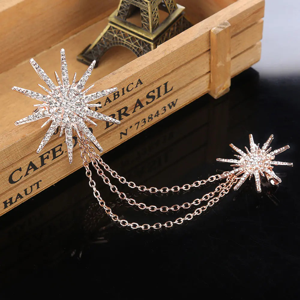 Exaggerated Octagonal Rhinestone Brooch with Tassel