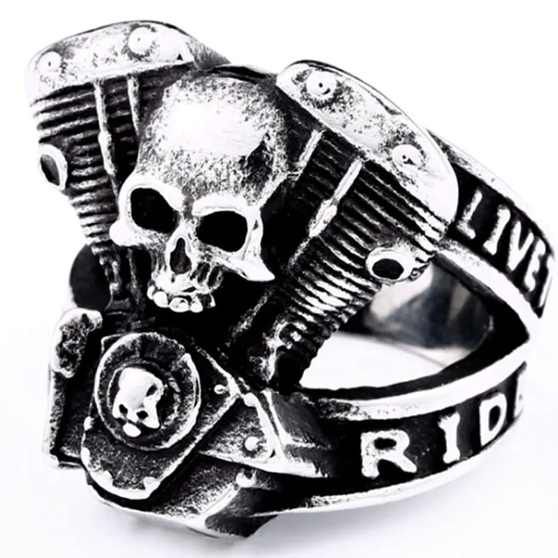 Ghost Rider Skull Engine Ring - Retro Punk Biker Ring