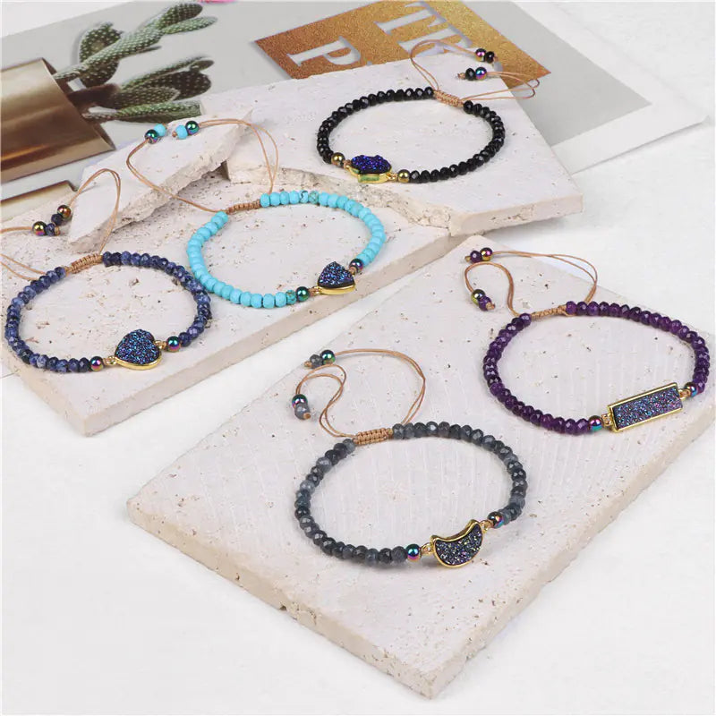 Natural Stone Woven Bracelet with Adjustable Rope