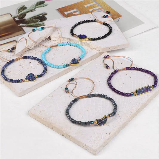 Natural Stone Woven Bracelet with Adjustable Rope