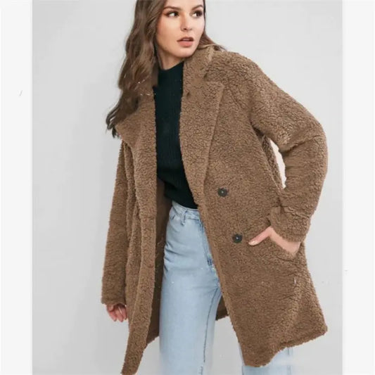 Mid-Length Blended Wool Coat for Women