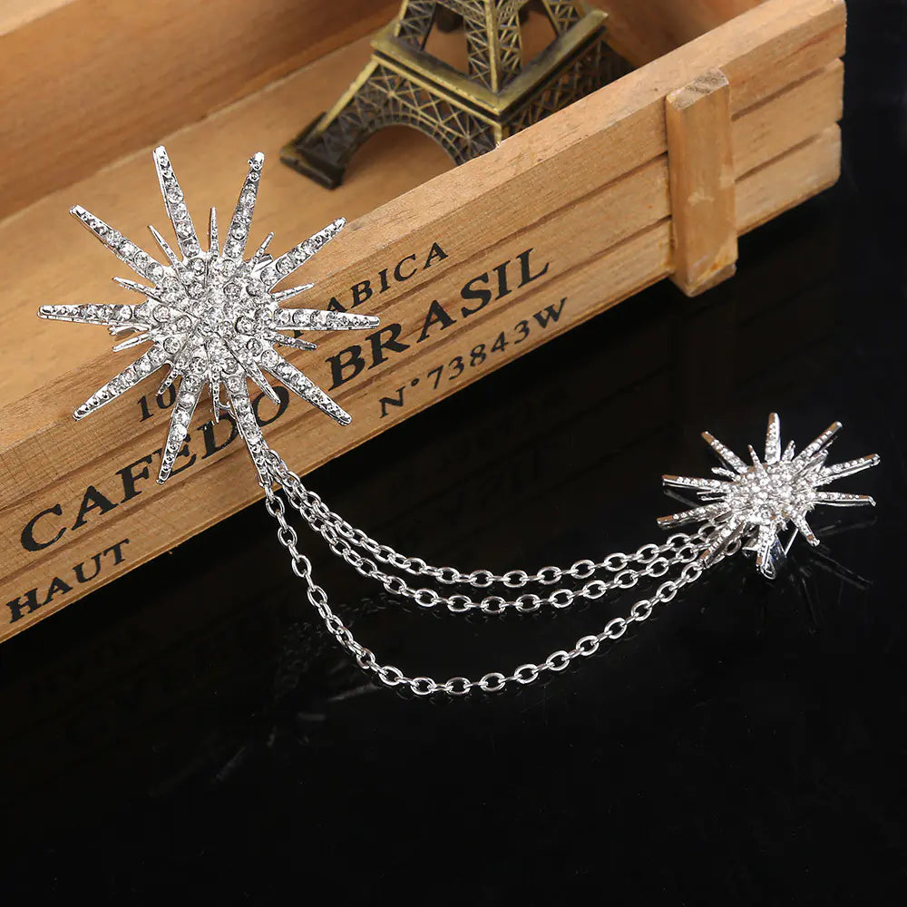Exaggerated Octagonal Rhinestone Brooch with Tassel