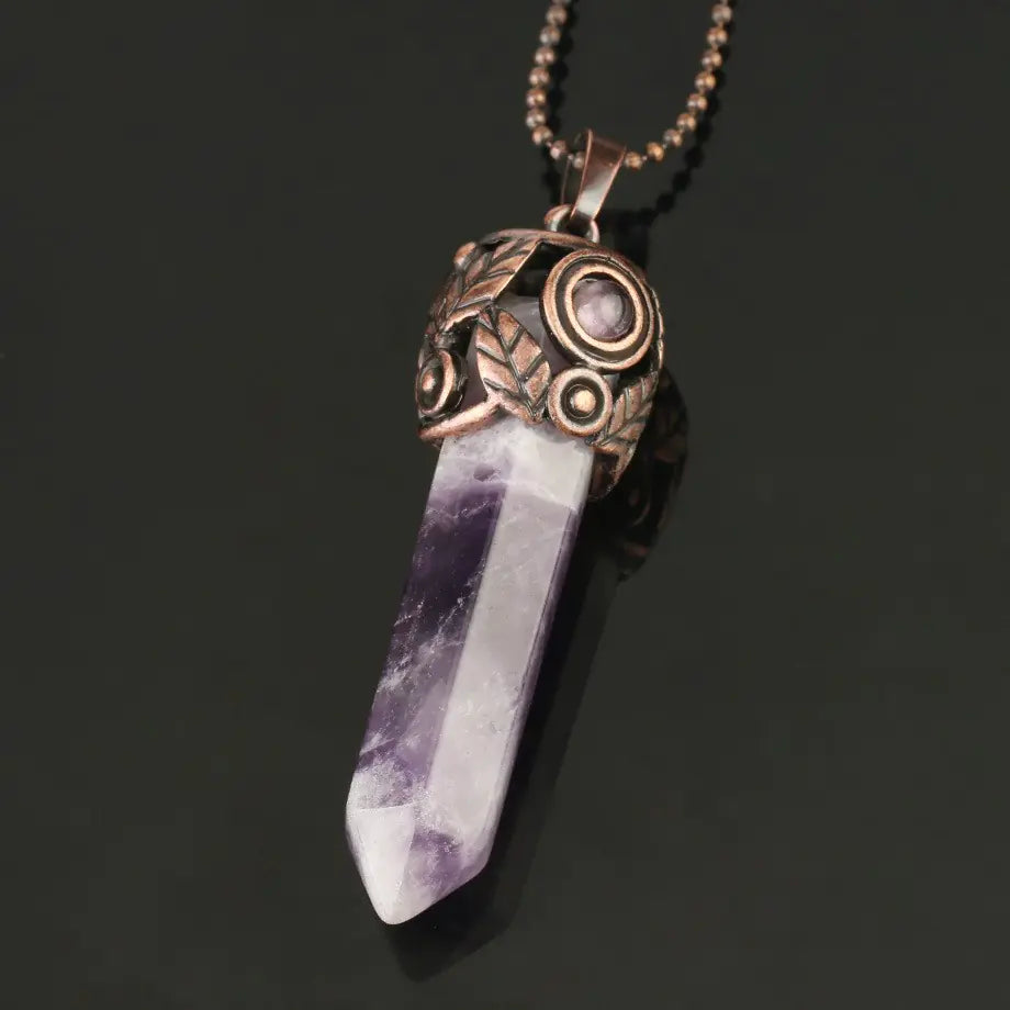 Natural Amethyst Hexagonal Pendant Necklace for Women