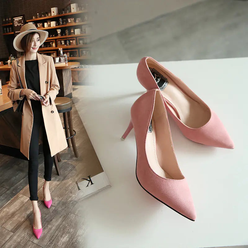 Stylish Low-Cut Suede Women's High Heels, Pointed Toe