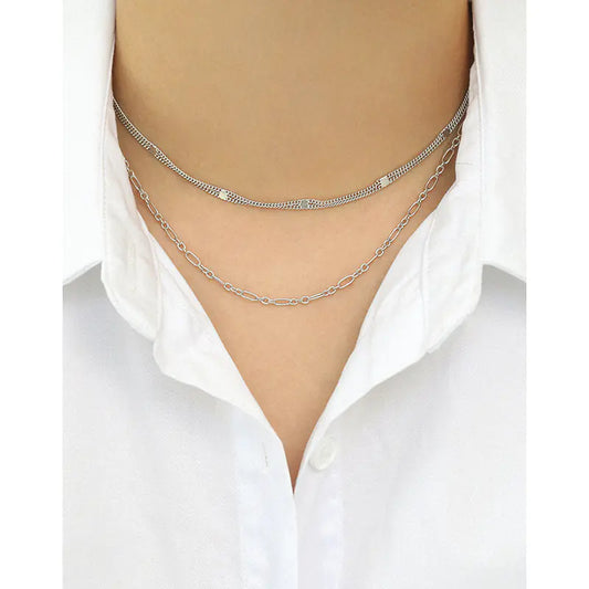 S925 Silver Layered Chain Choker Necklace for Women