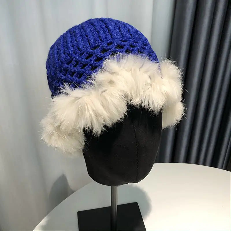 Hollow Knitted Women's Fisherman Rabbit Fur Hat