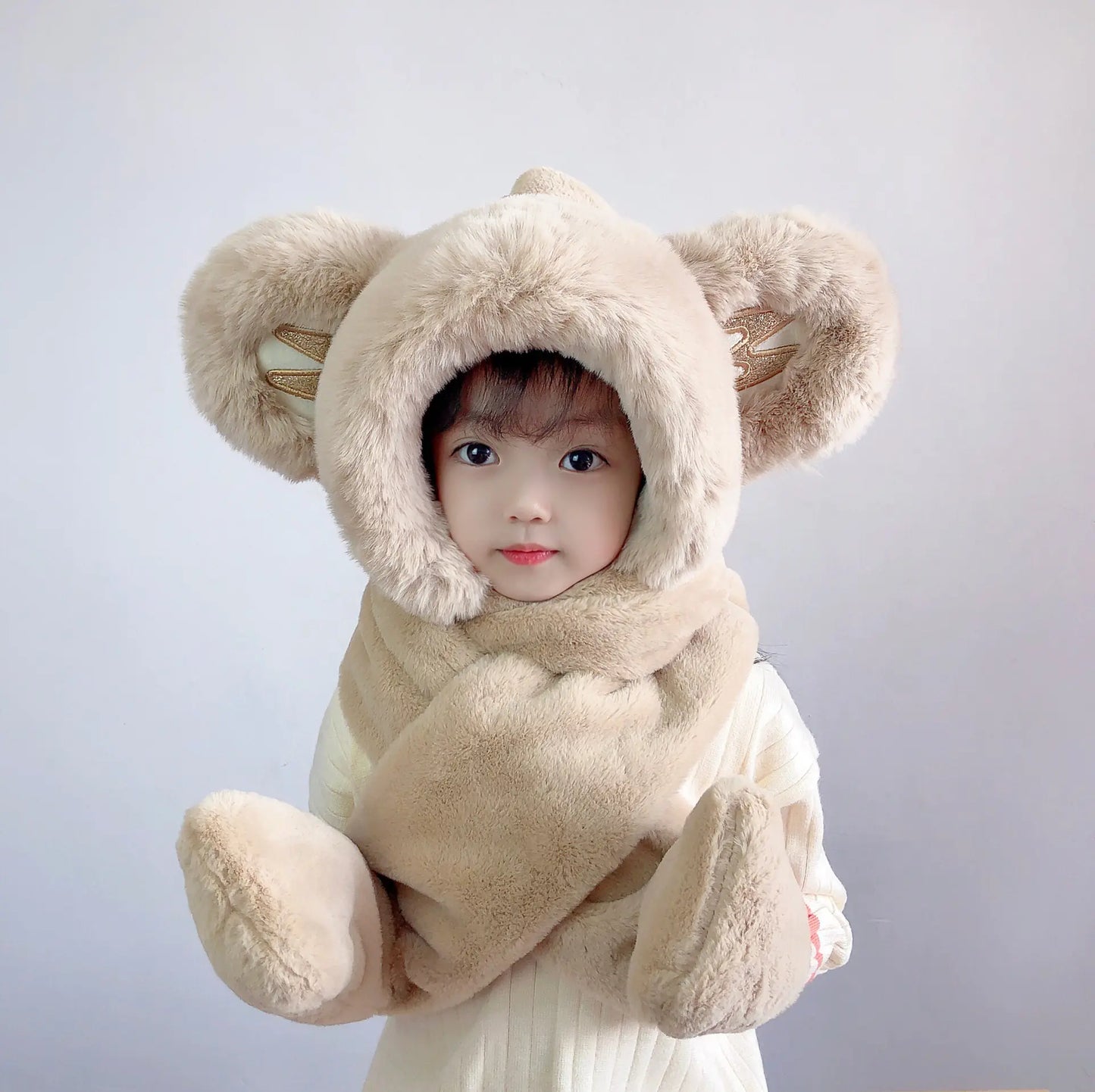 Children's One-Piece Hat with Scarf and Gloves Set