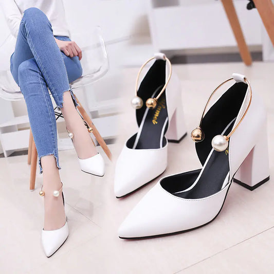 Trendy Pointed-Toe Chunky Heel Women's Shoes