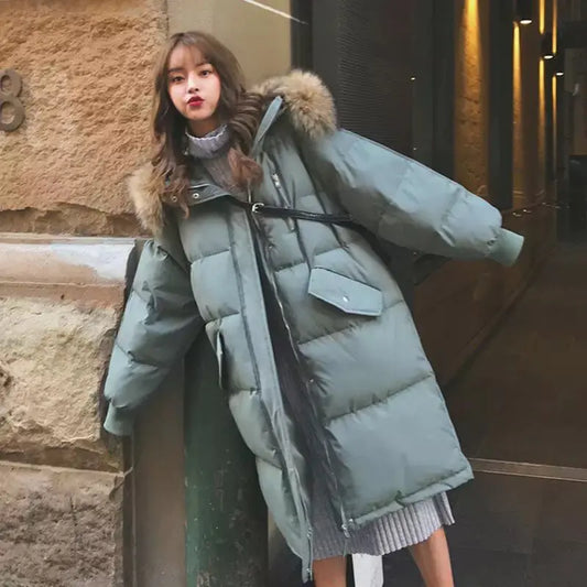 Large Fur Collar Cotton Jacket for Women