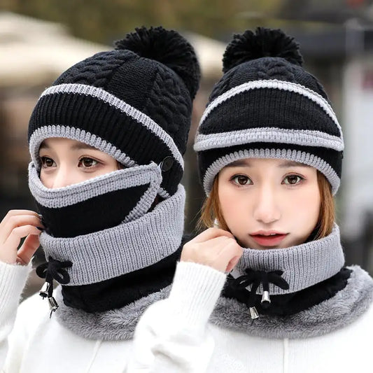 Warm Women's Knitted Beanie Hat and Scarf Set (3pcs)