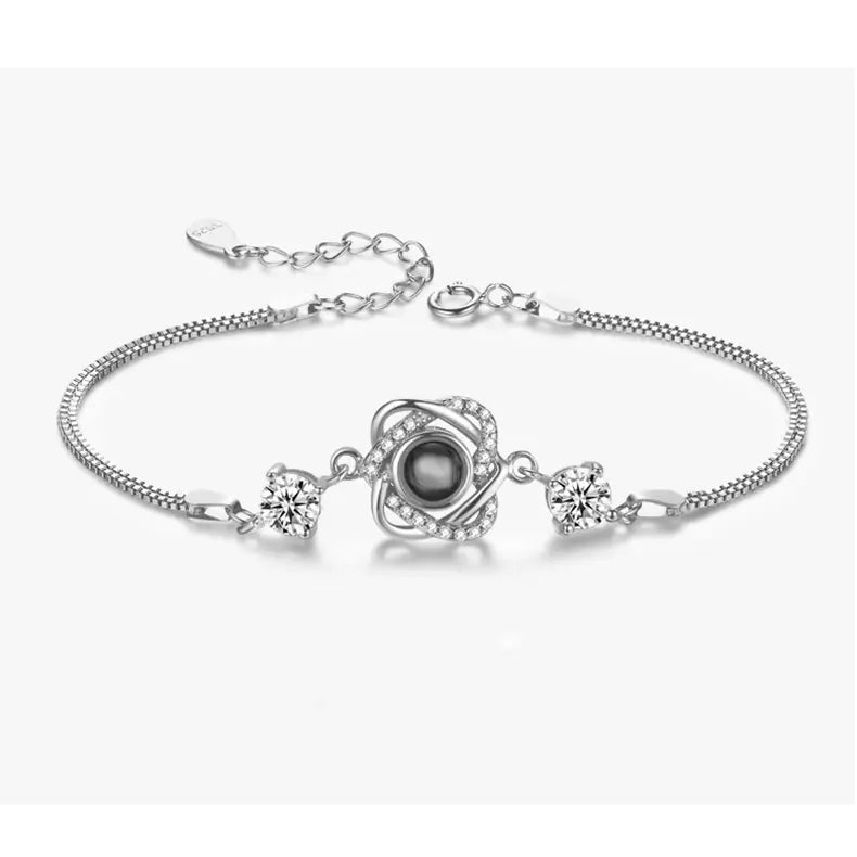 925 Silver Double Heart Projection Bracelet – Personalized Photo Jewelry for Women