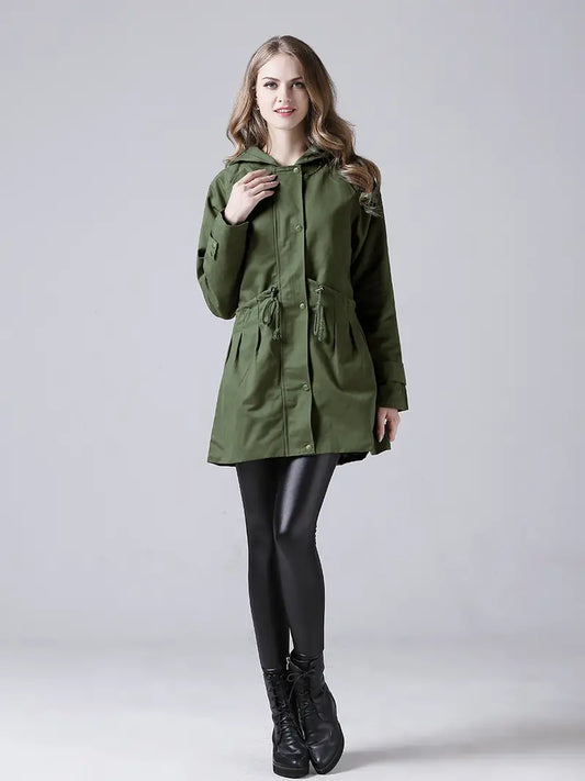 Casual Drawstring Hooded Windbreaker Jacket for Women