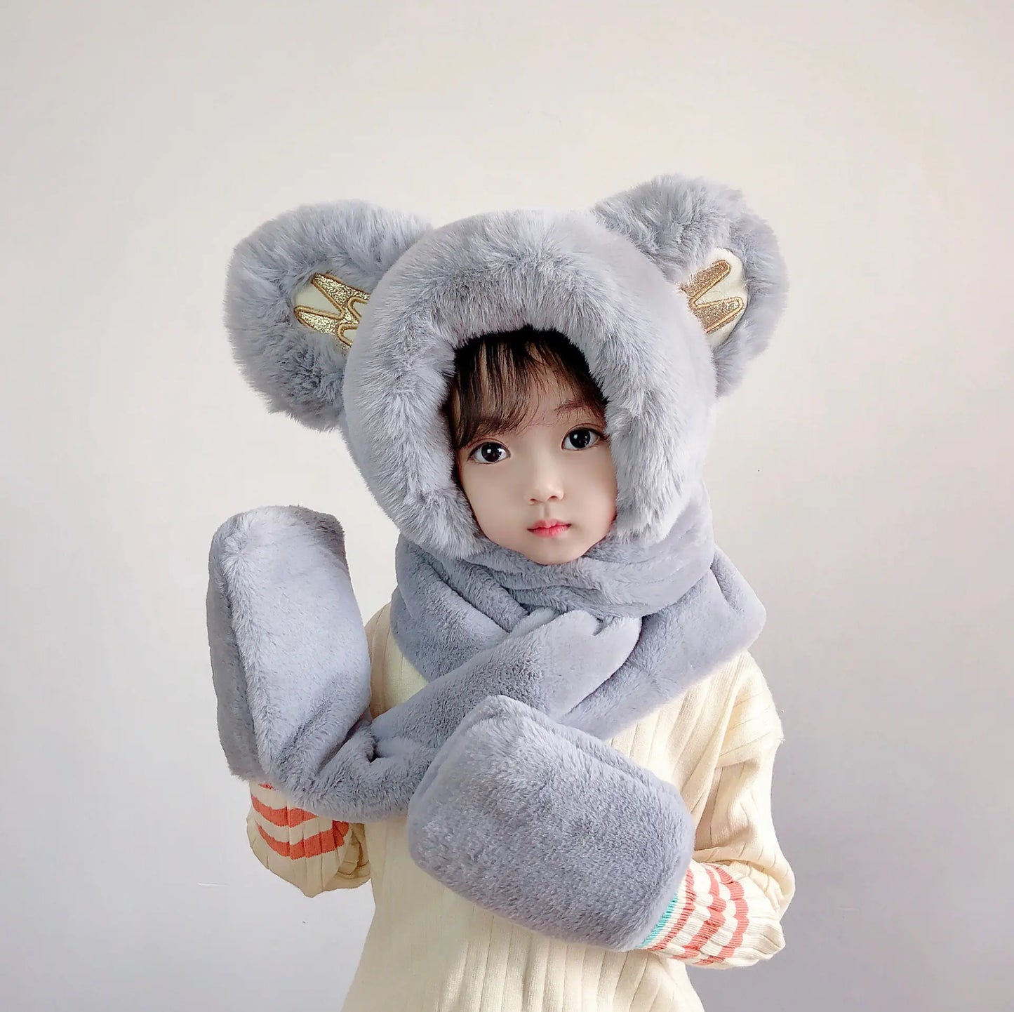 Children's One-Piece Hat with Scarf and Gloves Set