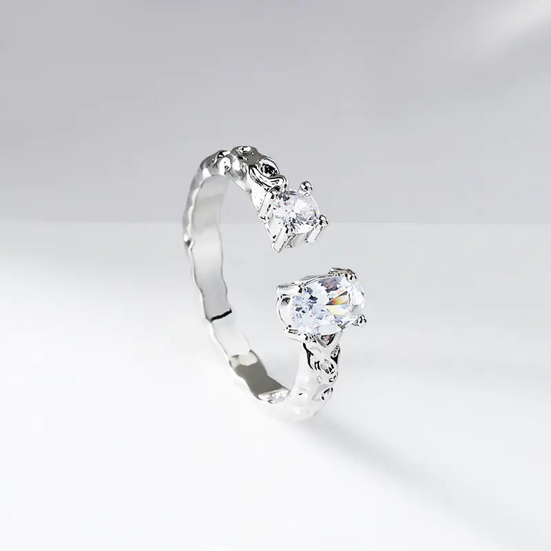 French Textured Ring Set with Korean Style Open Ring
