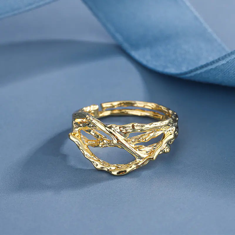 French Textured Ring Set with Korean Style Open Ring