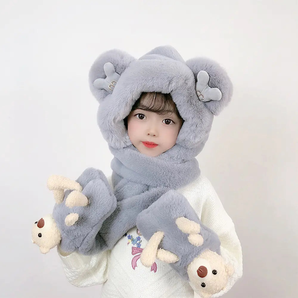 Children's One-Piece Hat with Scarf and Gloves Set