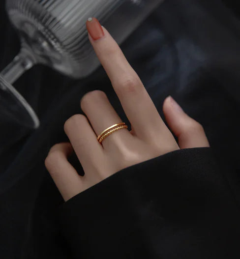 S925 Sterling Silver Double Twist Ring for Women – Elegant Layered Stackable Design