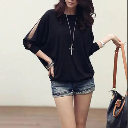Casual Batwing Long Sleeve Lace T-shirt for Women