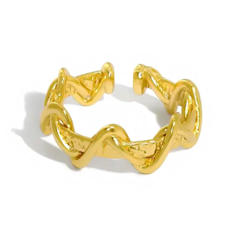 French Textured Ring Set with Korean Style Open Ring