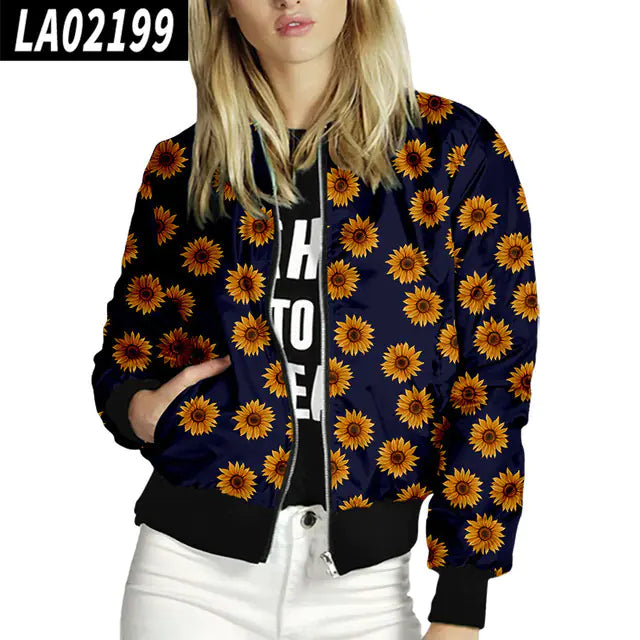 Floral Women’s Bomber Jacket – Lightweight Long Sleeve Spring Summer Coat