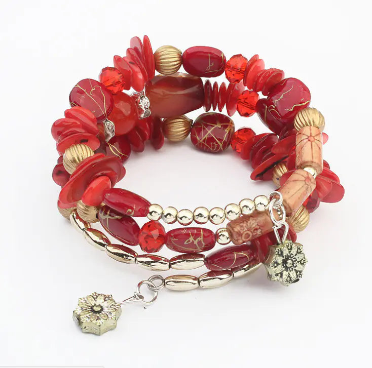 Vintage Ethnic Style Natural Stone Wire Beaded Bracelet