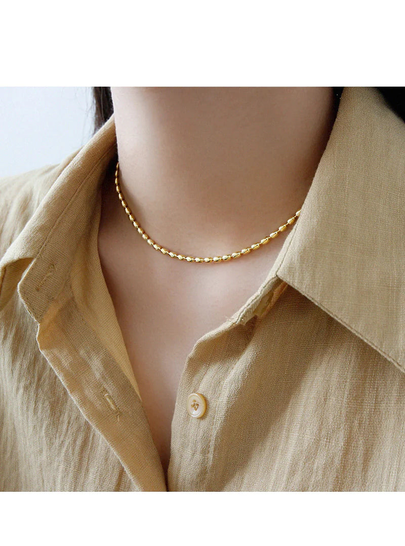 Sterling Silver Oval Bead Necklace for Women