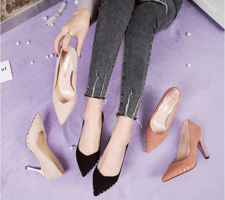 Stiletto Heels with Rivets and Pointed Toe Design