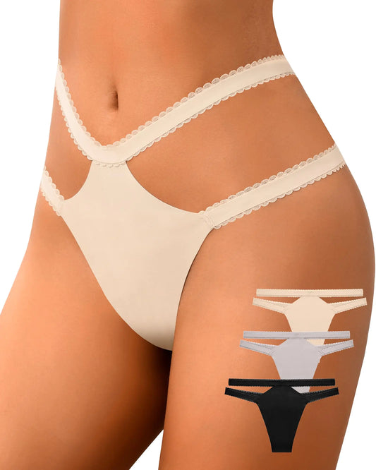 Seamless Underwear for Women High Cut Stretchy Womens Thong Underwear Invisibles Hollow Out Sexy Panties Cheeky Womens panties Pack(L)